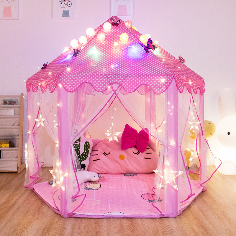 Medium（3'-5'） Indoor Textile Play Tents with Tent Pole, Lights and Floor