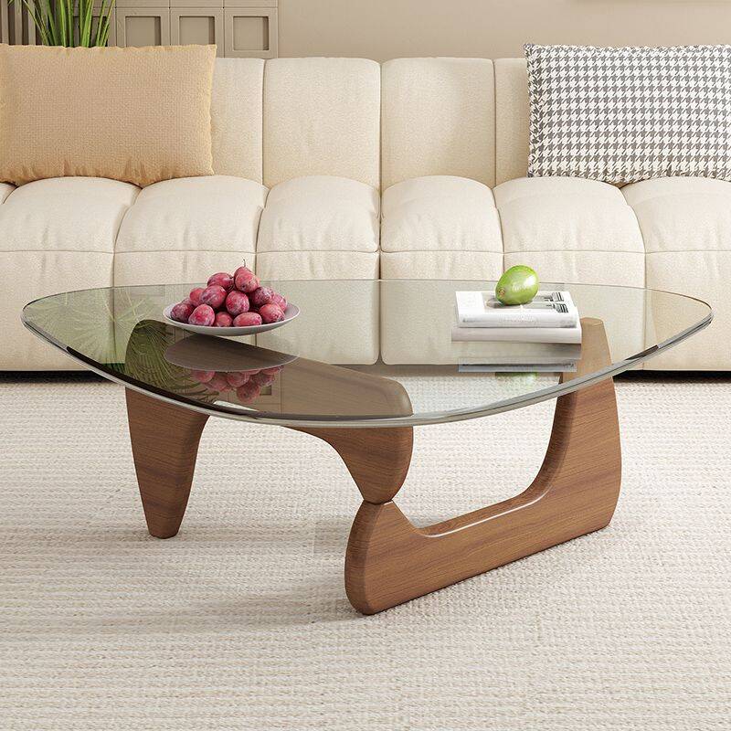 Modern Cocoa/Ink/Translucent Triangular Single Coffee Table with Abstract Base