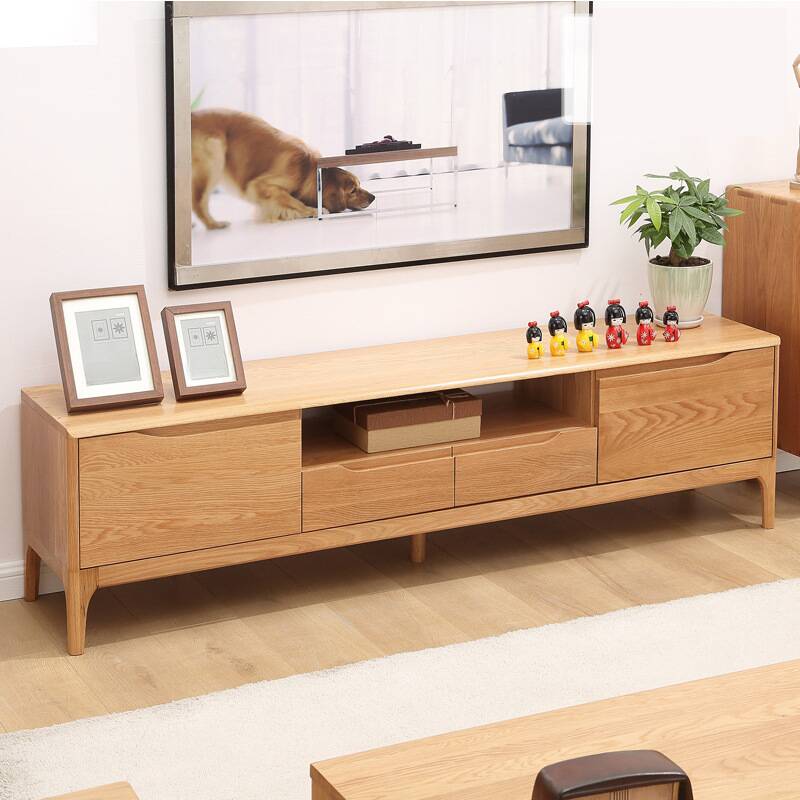 Modern TV Stand in Natural Wood with 2-Cabinet, 2-Drawer, Cable Management and Unenclosed Storage