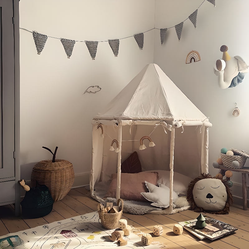 Chalk Medium（3'-5'） Indoor Cotton Dollhouse with Tent Pole, Floor Not Included