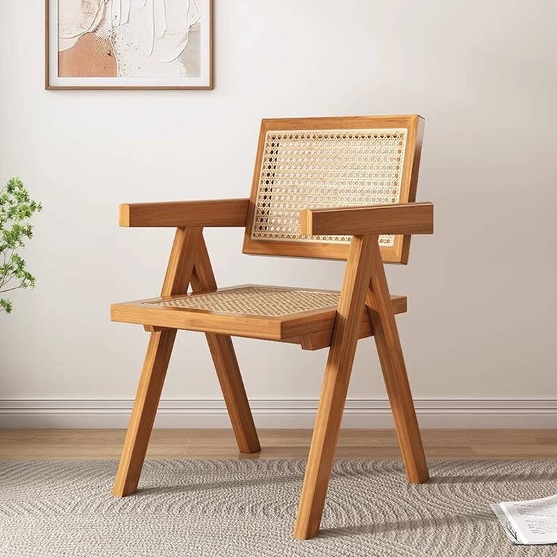 Simplistic Arm Chair with Ventilated Back, Upholstered Seat, and Midnight Black/Sepia/Walnut Timber Legs