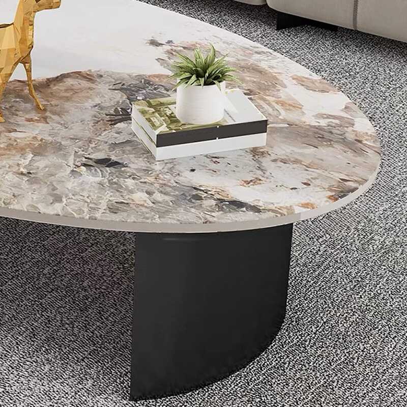 Modern Oval Sintered Stone Twin Pedestal Side Table in Single Set