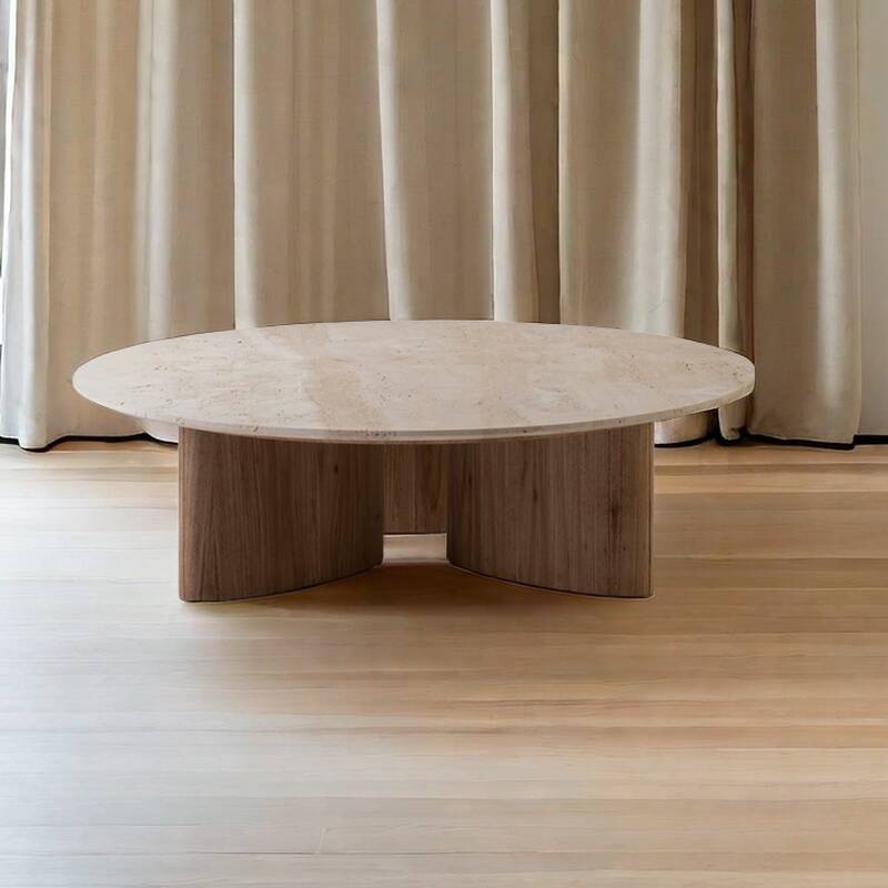 Circular Travertine Oatmeal Board Game Coffee Table