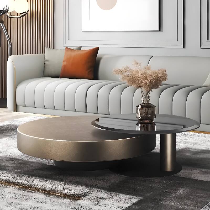 Double Nesting Orbicular Side Table with Metal Top in Gunmetal and Locker Storage