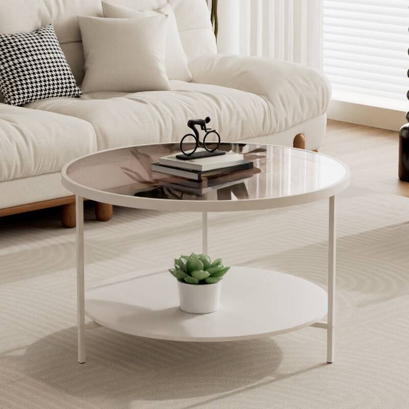 Circular Accent Table with Container Storage and 1 Shelf