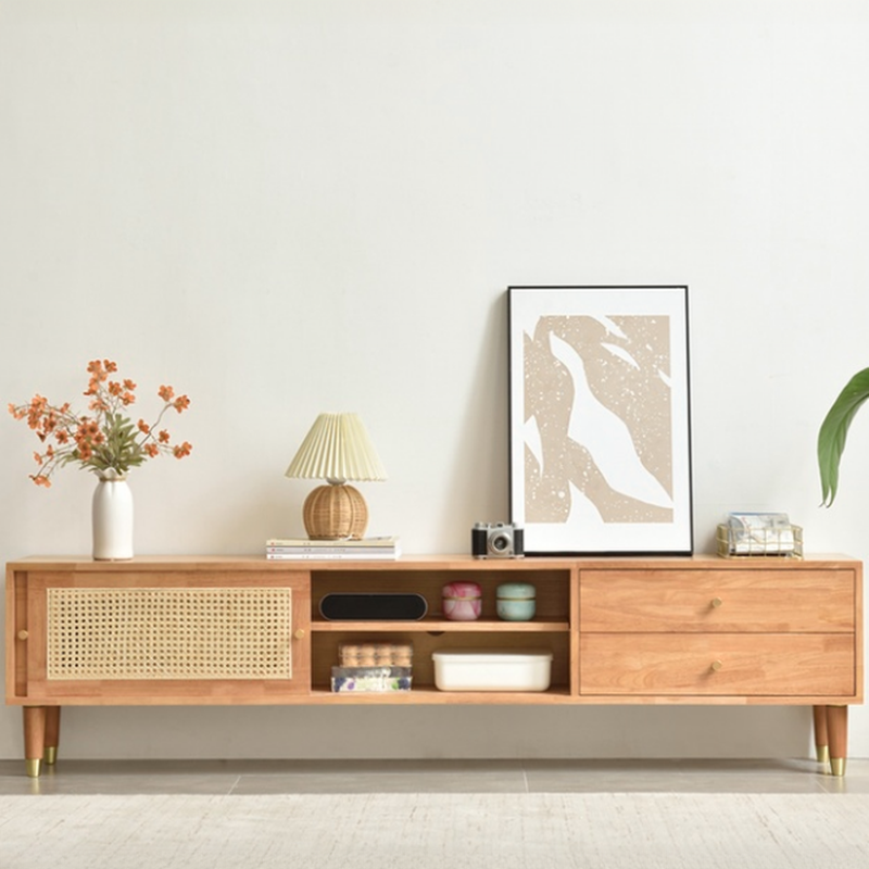 Trendy Lumber TV Stand with 2 Drawers, Cabinet, and Cable Management