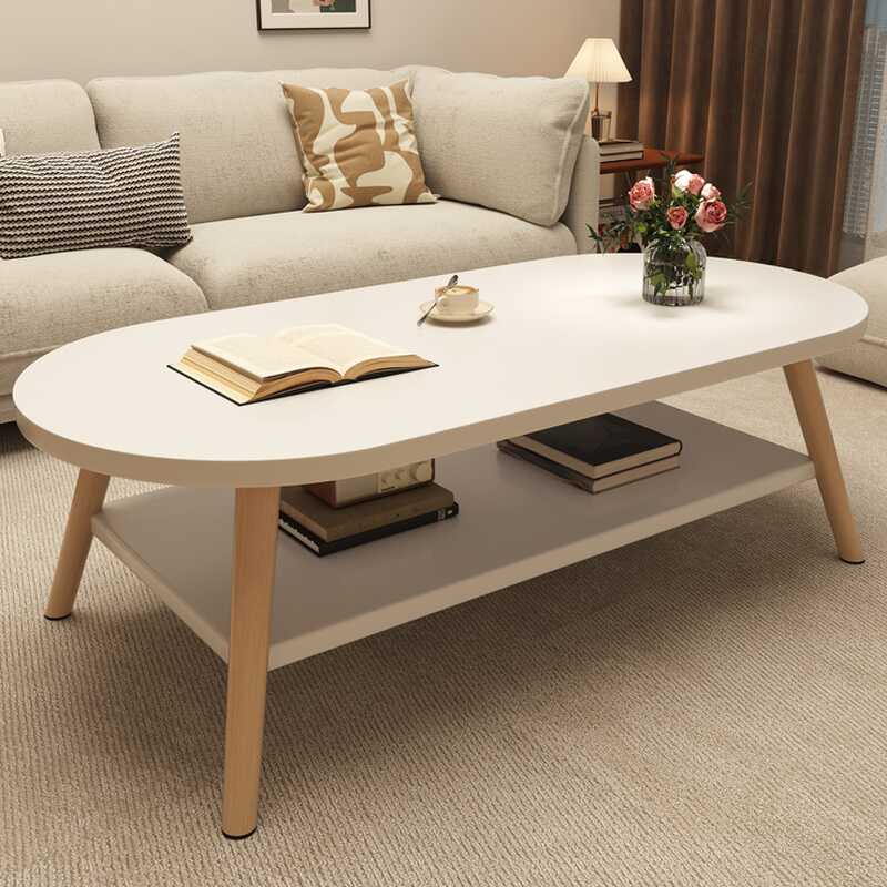 Wooden Oval Side Table with Stockroom and 1 Shelf in a Modern Style