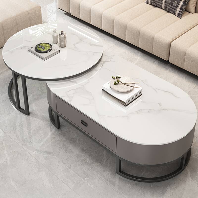 Double Nesting Oval Side Tables with Structured Base