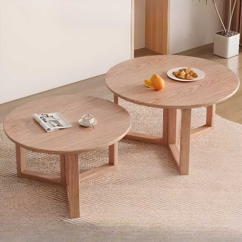 Modern Simple Style Double Nesting Circular Natural Wood Board Game Coffee Table