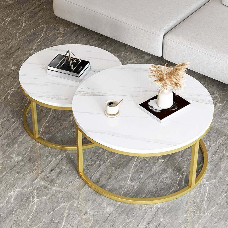 Nested Circular Engineered Wood Board Game Coffee Table with Structured Base