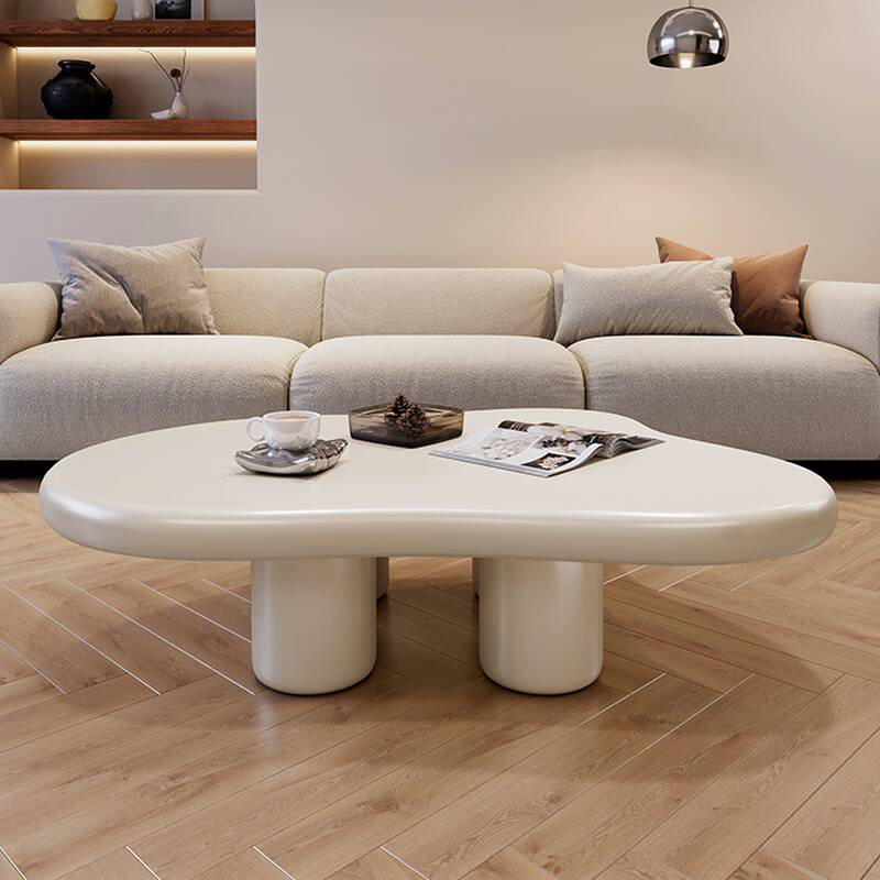 Asymmetrical Cream Engineered Wood Board Game Coffee Table for Foyer Use