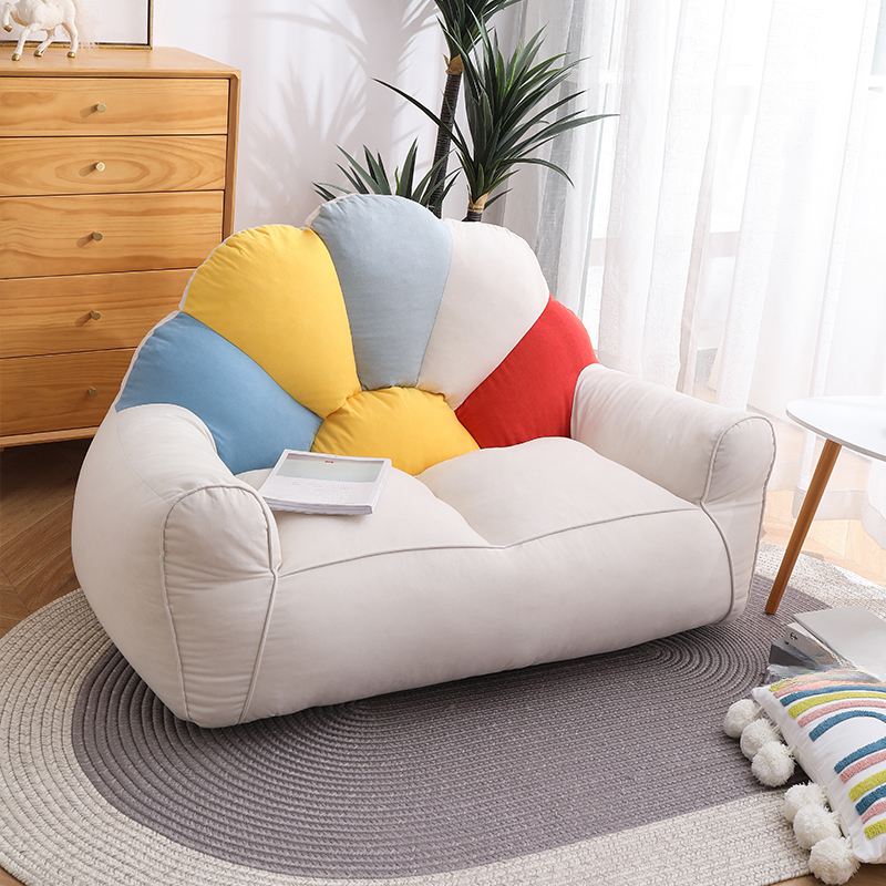 Seats 2 Lemon Colour/Gray 100% Cotton Eco Friendly Bean Bag Couch/Bean Bag Chair with Zipper Closure, Fill Included