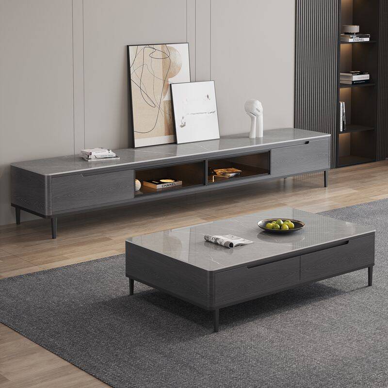 Modish Single Stone Side Table with Four Legs and Rectangular Top Featuring 4 Drawers