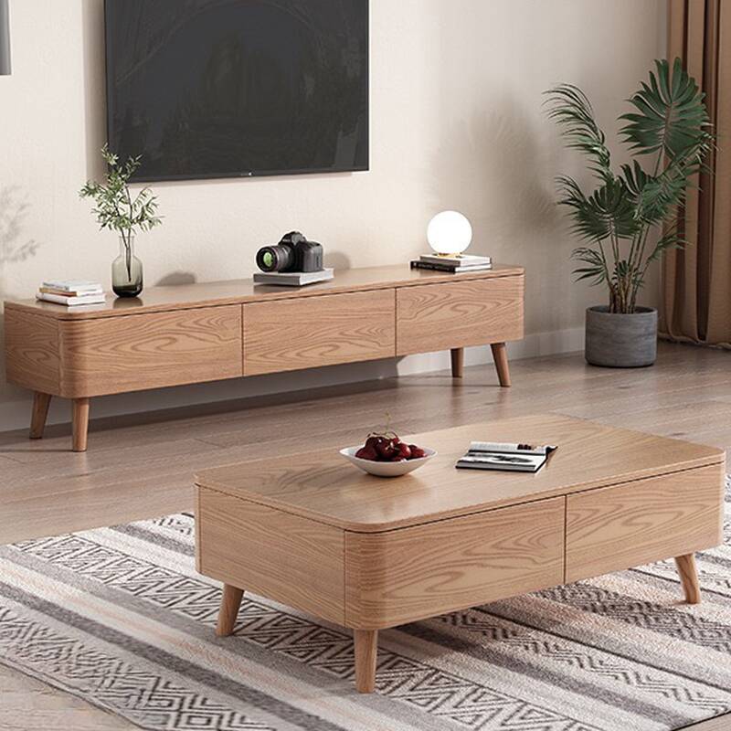 Modern Simple Style Rectangular Natural Wood Side Table