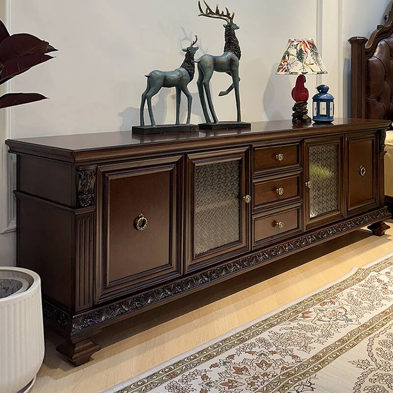 Mid-Century Modern Auburn Wood TV Stand with 4 Cabinets, 3 Drawers and Cable Management