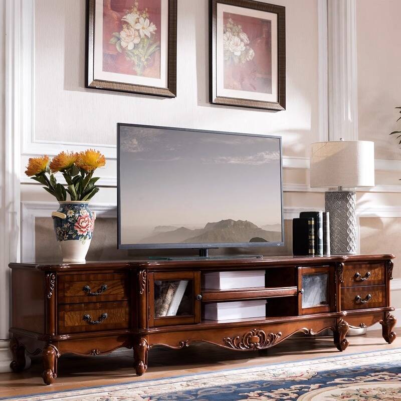 Cocoa Modern Simple Style Natural Wood TV Stand with Shelf, 4 Drawers, 2 Cabinets, and 2 Doors