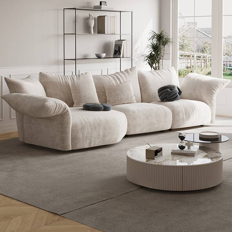 L-Shape Sofa Chaise in Cream with Left Hand Facing Orientation