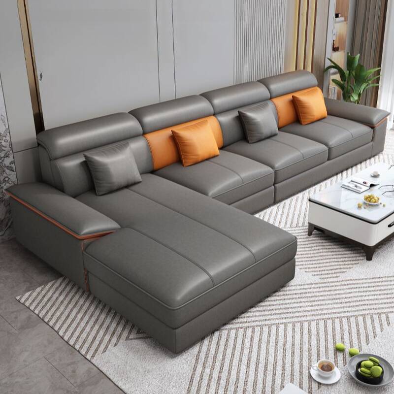 L-Shape Hydrophobic Sofa Chaise in Grey, 3-piece Set, Left Hand Facing with Recessed Arm and 1 Chaise