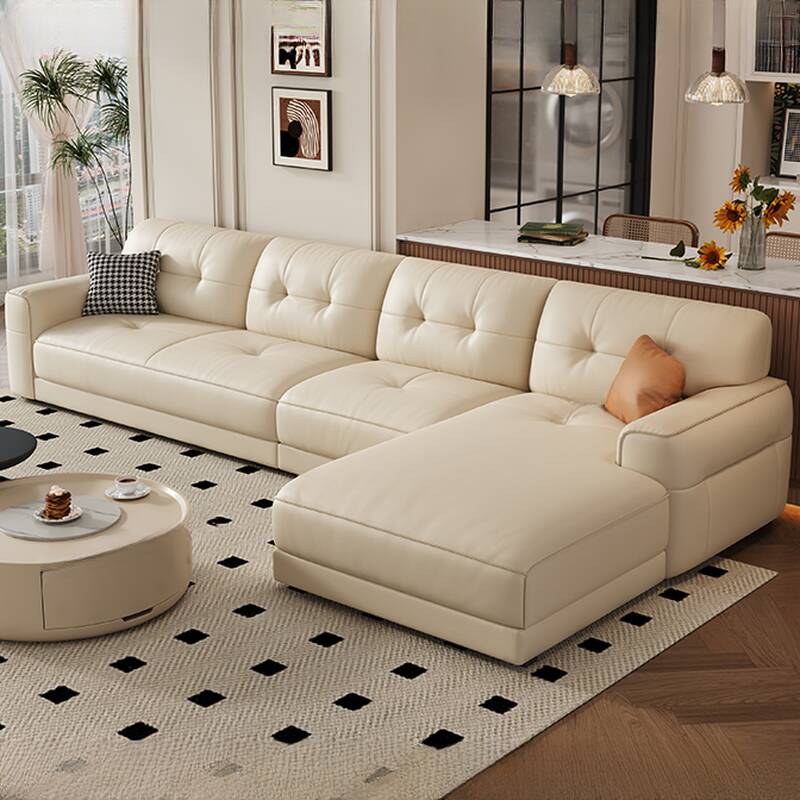 L-Shape/Straight Sofa Couch/Sofa Chaise with Tufted Back, Right Hand Facing/Horizontal Orientation, Button-tufted