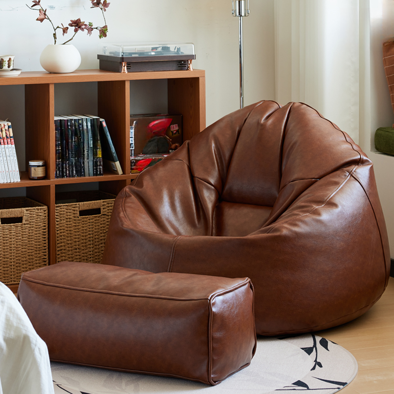 Seats 1 Solid Colour Pu Leather Pre-Filled Bean Bag Set/Beanie Chair in Midnight Black/Sepia, Fill Included