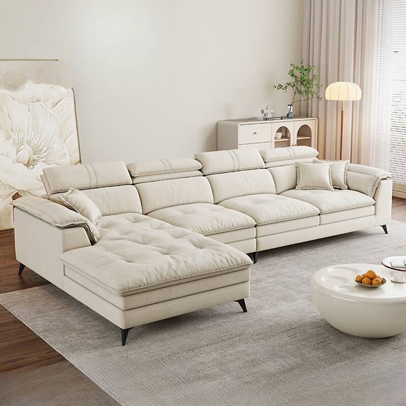 Soft-white Button-tufted L-Shape Sofa Chaise