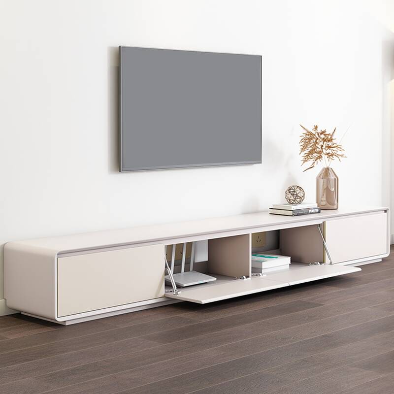 Chic Chalk Simplistic Natural Wood TV Stand with 2 Drawers, Closet, and Cable Management