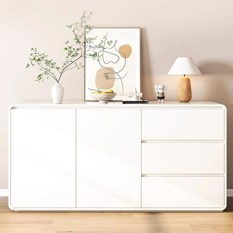 Chalk Sideboard with 3 Drawers, Closet, Standard/Wide Size, 1 Shelf, Wood Countertop, and Multiple Doors