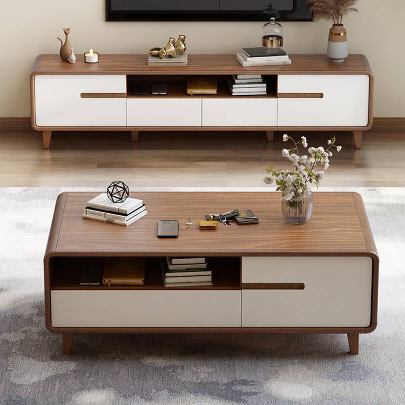 Wood Rectangle TV Stand with 2-Drawer, 2-Cabinet, Cable Management and Unsheltered Storage in a Minimalist Style