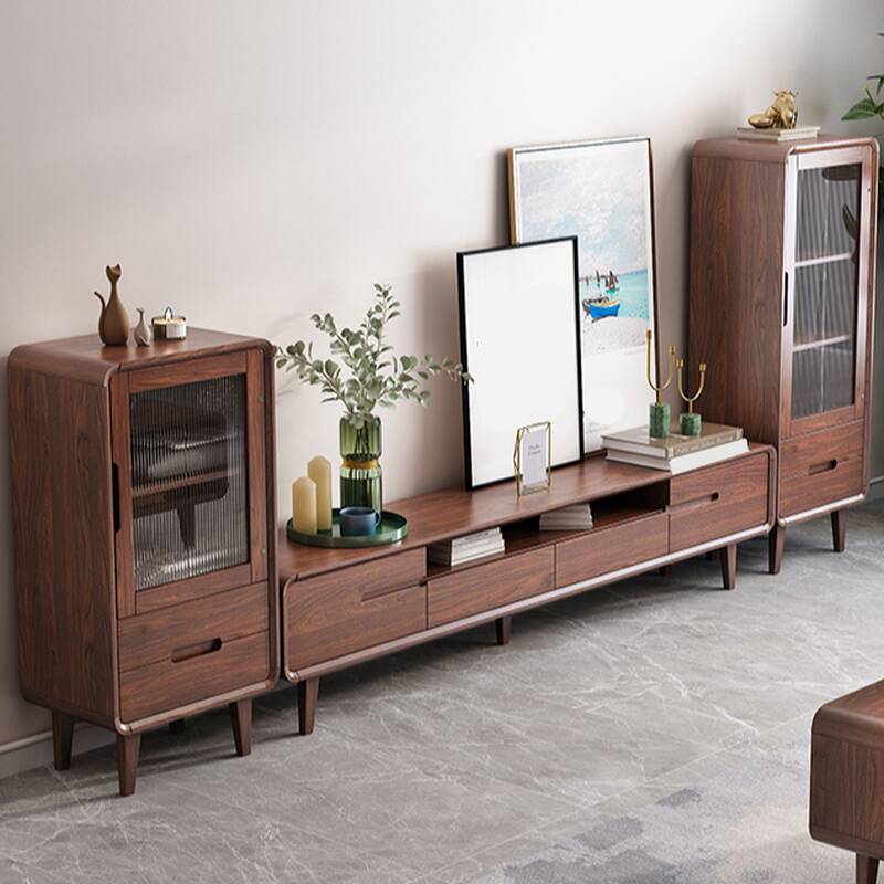 Sepia Timber Rectangle TV Stand with 2 Drawers, 2 Cabinets, Cable Management, and Unsheltered Storage