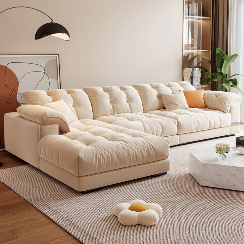 L-Shape Sofa Chaise with Pine Wood, Tufted Back, Left Hand Facing, Button-tufted, Concealed Support