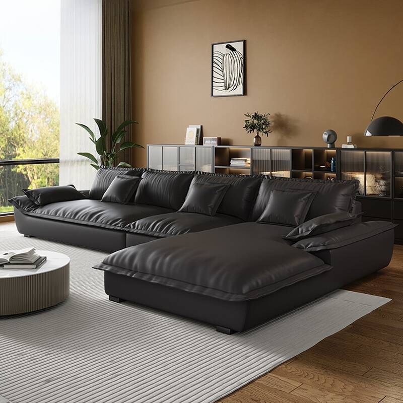 L-Shape Sofa Chaise in Black with Concealed Support