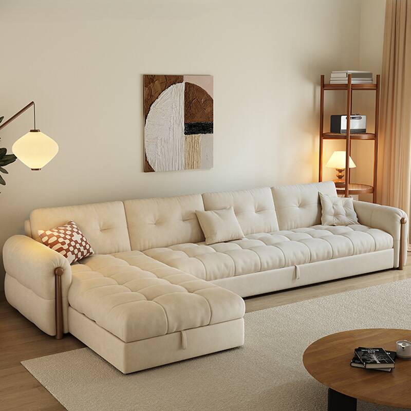 L-Shape/Straight Sofa/Sofa Chaise with Under-seat-storage, Left Hand Facing Orientation, Round Arm, and Button-tufted Details