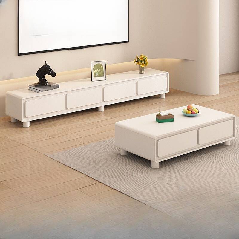 Scandinavian White Rectangular Timber TV Stand with 4-Drawer/3 Drawers and Cable Management