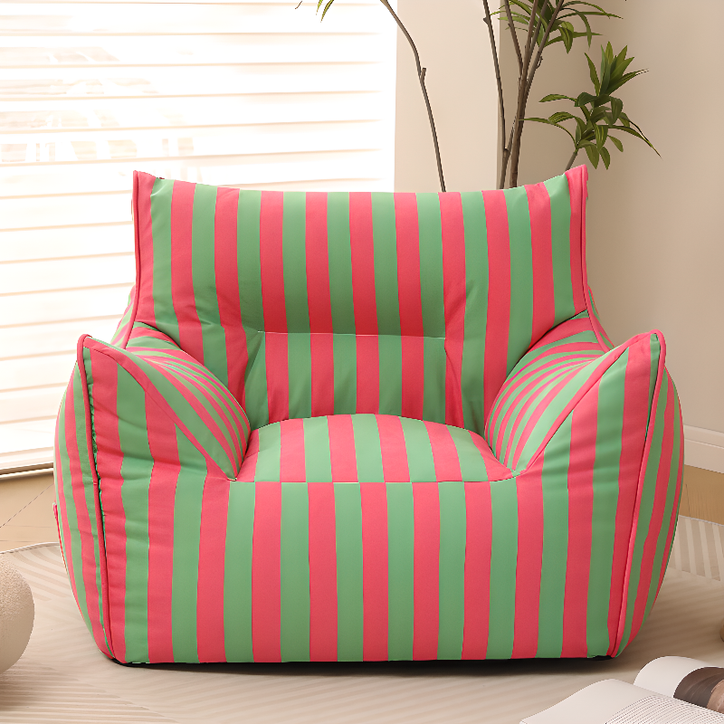 Striped Bean Couch/Sack Chair with Flannel Upholstery in Multiple Colours and Storage Receptacle