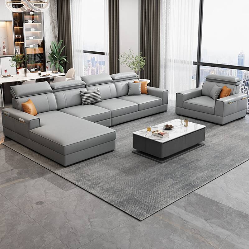 Trendy Dove Grey Moisture-proof L-Shape Left Sofa Chaise with Square Arm & Cushion Back