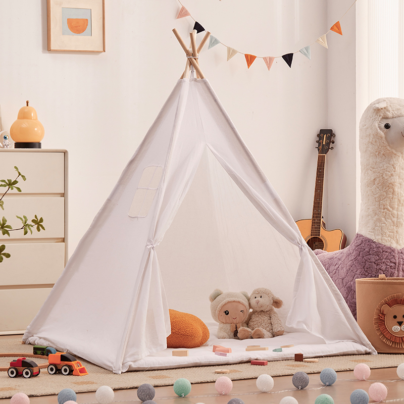 Medium（3'-5'）/Small（Under 3'） Indoor Fold Away Cloth Triangular Play Tent with Floor and Tent Pole