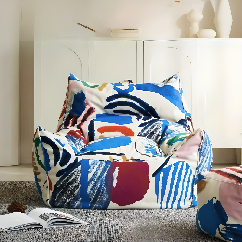 Abstract Flannel Bean Chair with Multiple Colours, Ottoman Option, Handy and Transportable