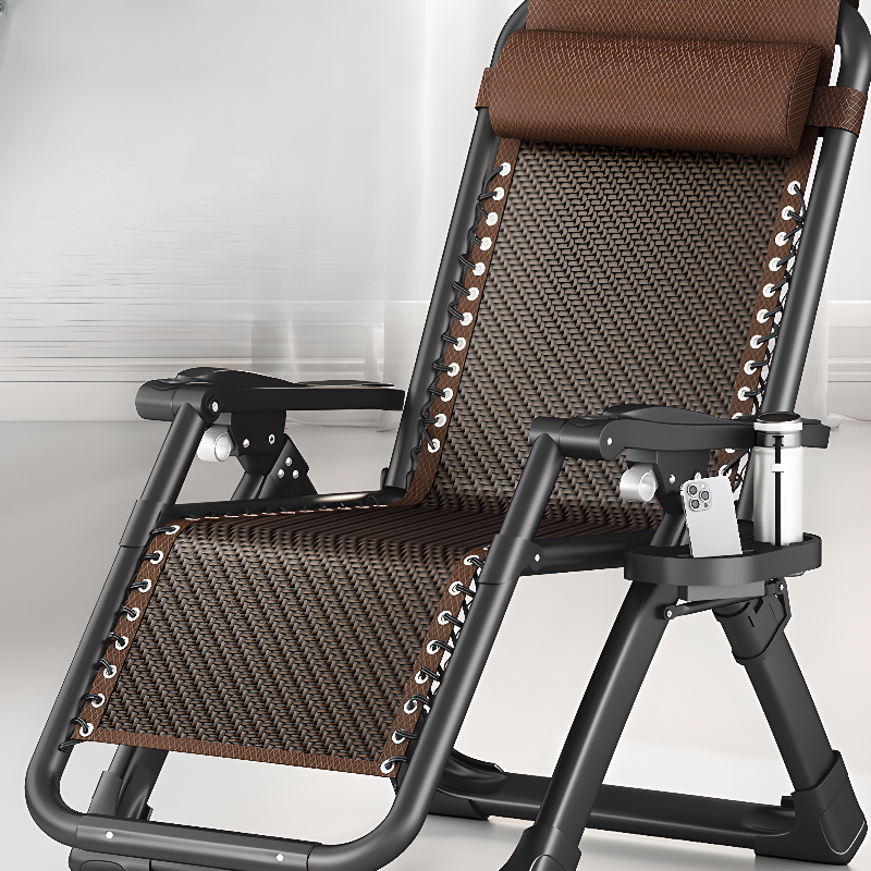 Solid Colour Recliner Armchair with Ink/Coffee Upholstery, Metal Frame, Non-Rocking Base, Locking Back Angle, and Cup Holder with 1 Pillow