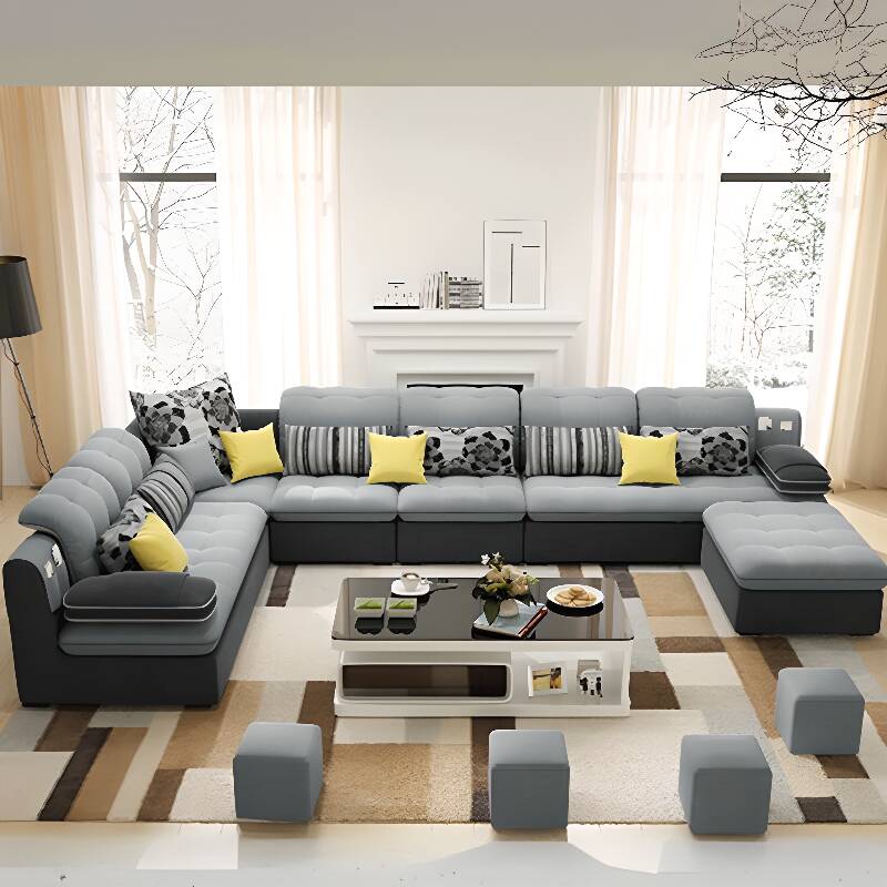 U-Shape Corner Sectional, Seats 7, 6 Piece Set, Reversible