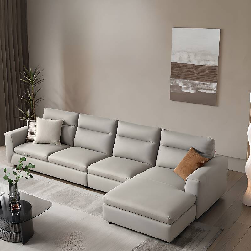 L-Shape Sofa Chaise in Soft-white/Coffee/Amber Colour with Left Hand Facing Orientation