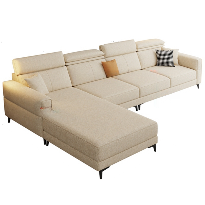 3 Pc Contemporary Modern L-Shape Sofa Chaise in Grey/Cream with Square Arm & Cushion Back