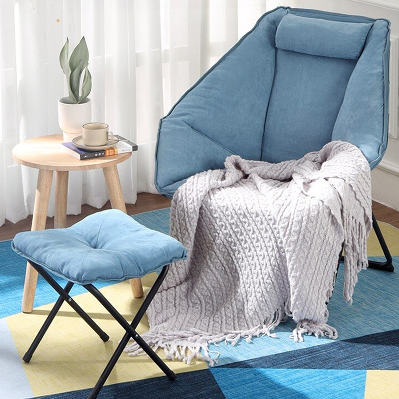 Solid Colour Armless Recliner with Faux Leather Upholstery, Ink Legs, Fold-up Design, Padded, Metal Frame, Non-Rocking Base