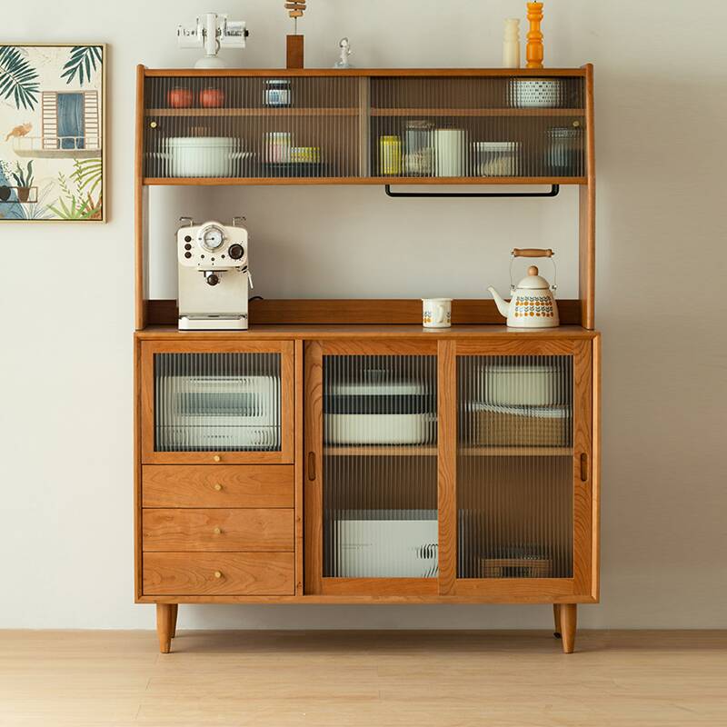 Cocoa Sideboard/Server with 3 Drawers, Cupboard, Standard/Narrow Size, Compartment Storage, Sliding Doors, and Adaptable Shelf