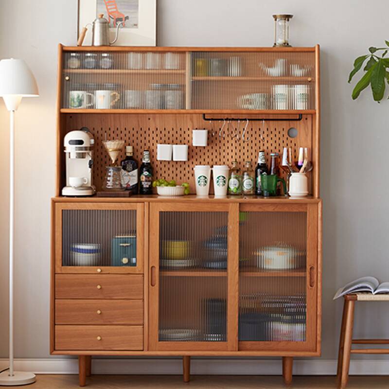 Simple Standard Sideboard with 3 Drawers, Cupboard, Compartment Storage, Sliding Doors, and Adaptable Shelf