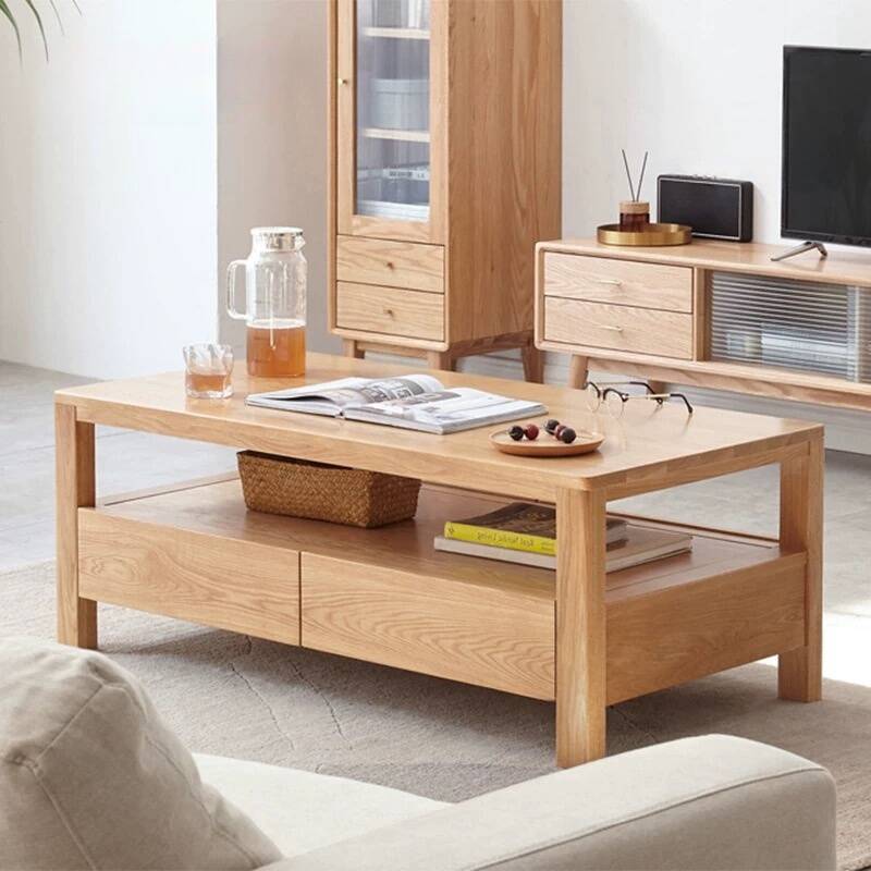 Modern Simple Style Coffee Table with Oak Top, Rectangular Shape