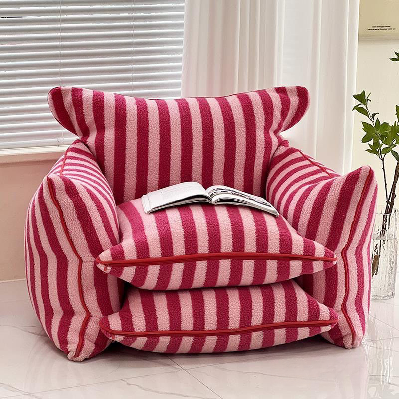 Striped Black/Burgundy Sack Chair with Armrest