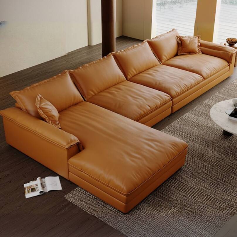 L-Shape Sofa Chaise in Amber Colour, Left Orientation