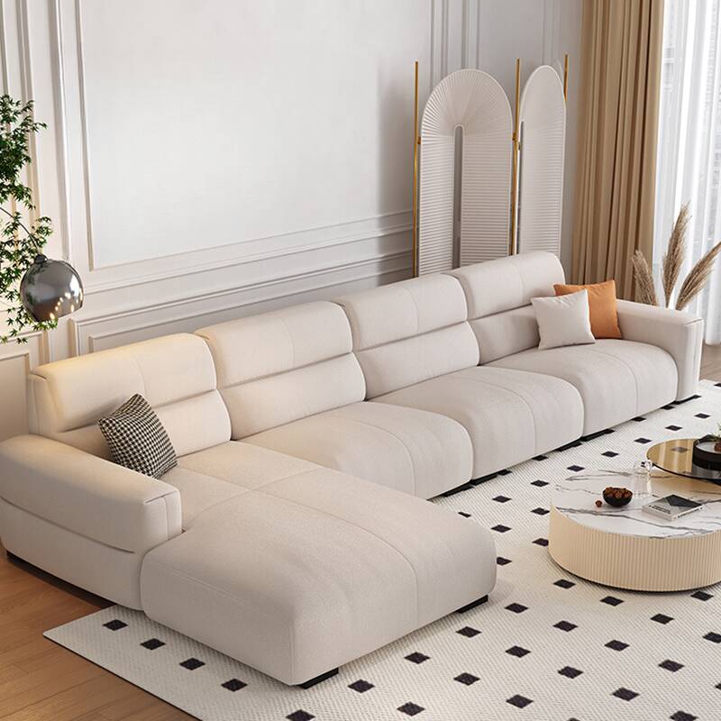 Stain Resistant L-Shape Left Hand Facing/Straight Horizontal Cream Sponge Sofa Chaise with Square Arm, 1 Chaise Included/Not Included