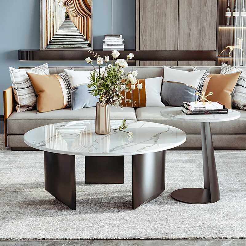 Postmodern Nested Stone Coffee Table with Circular-shaped Chalk Top on Three Leg Base