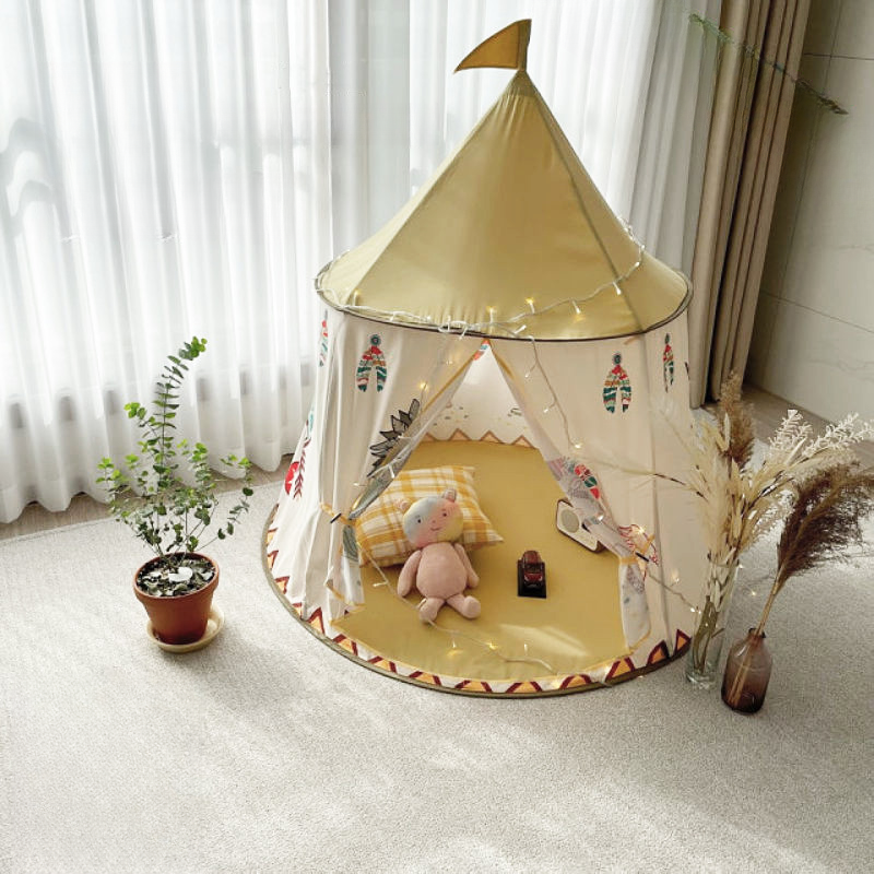 Fold Away Play Tents, Lights, Windows, Tent Pole, Indoor, Medium（3'-5'）, Carnation/Chalk